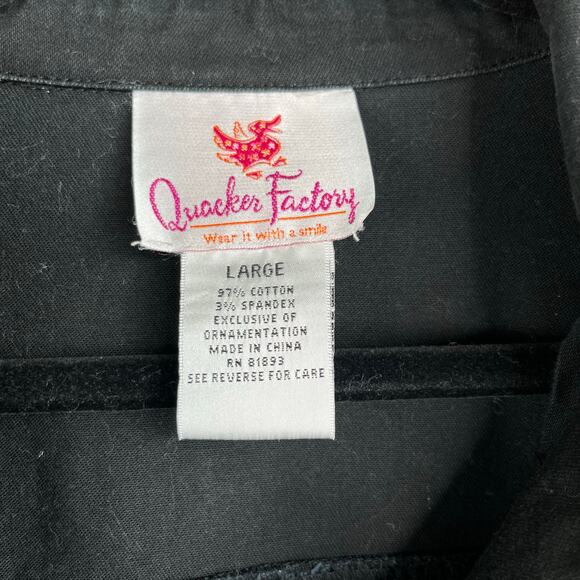 Quacker Factory Black Denim Ladybug Rhinestone Embellished Button Jacket Large - Picture 3 of 14